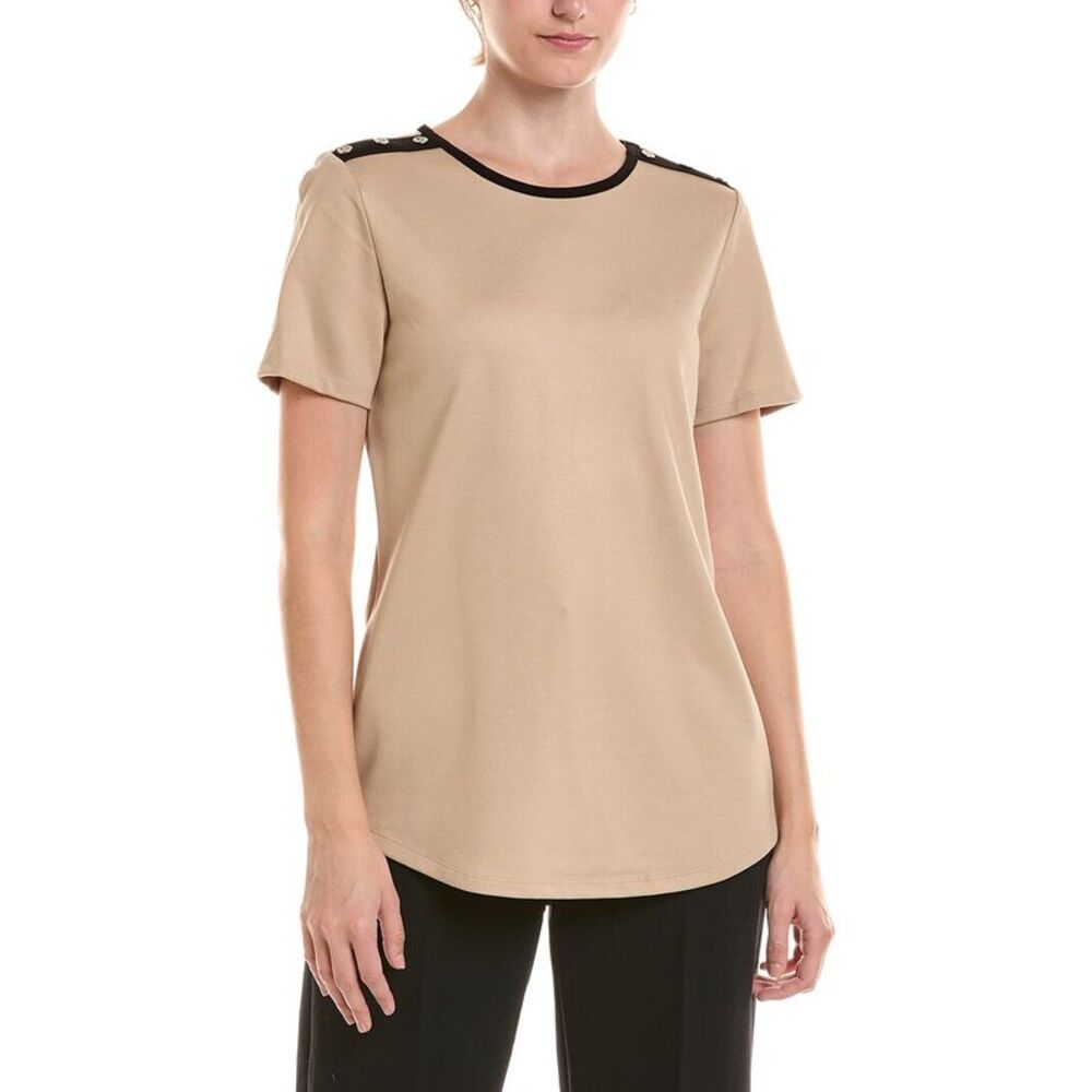 Jones New York Womens  Colorblock Button Shoulder T-Shirt, Black